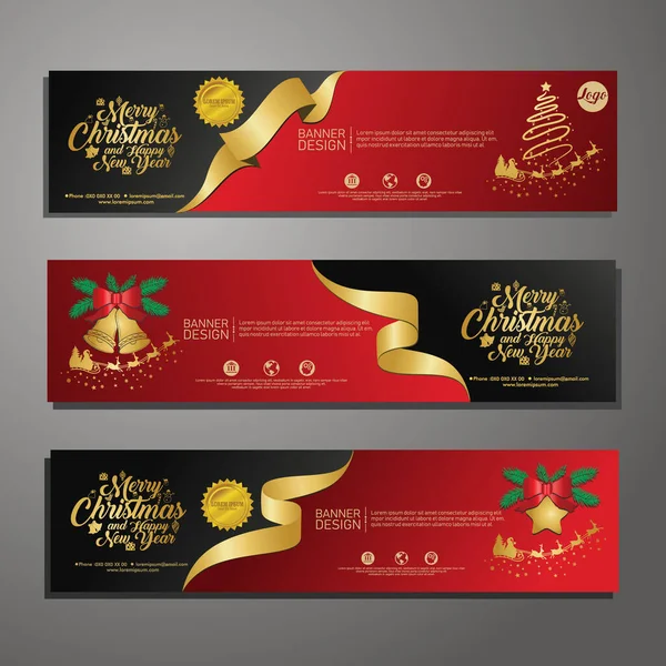 Set template design Merry Christmas horizontal banner. Christmas offer. Vector. — Stock Vector