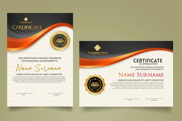 Zet Verticale Horizontale Certificaat Template Met Stromingslijnen Ornament Moderne Textuur — Stockvector