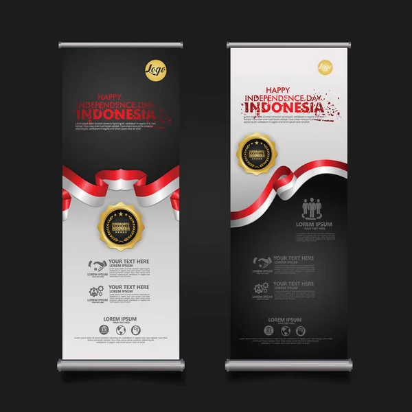 Indonesia Independence Day Celebrazione Roll Banner Set Design Vector Template — Vettoriale Stock