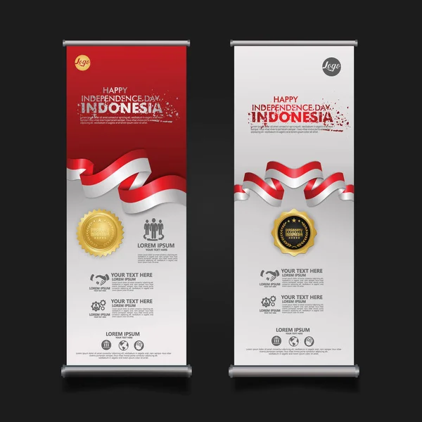Indonesia Independence Day Celebrazione Roll Banner Set Design Vector Template — Vettoriale Stock