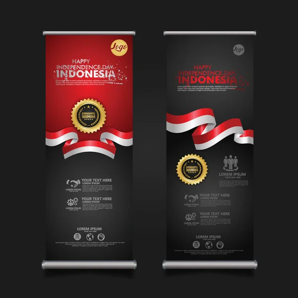 Indonésie Den Nezávislosti Celebration Srolovat Banner Set Design Vector Template — Stockový vektor