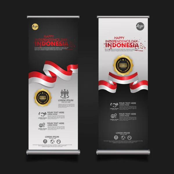 Indonesia Independence Day Celebration Roll Banner Set Design Διάνυσμα Πρότυπο — Διανυσματικό Αρχείο