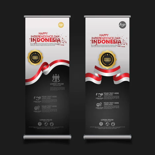 Indonesia Independence Day Celebration Roll Banner Set Design Vector Template — Stock Vector