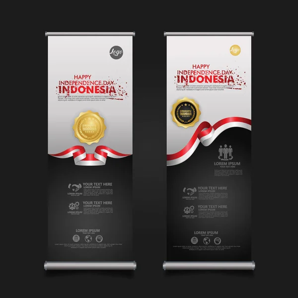 Indonesia Fiesta Del Día Independencia Despliegue Pancartas Conjunto Diseño Vector — Archivo Imágenes Vectoriales