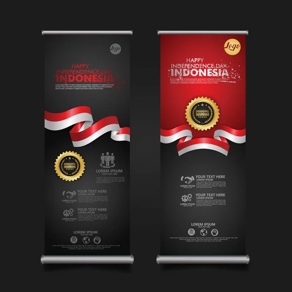Indonésie Den Nezávislosti Celebration Srolovat Banner Set Design Vector Template — Stockový vektor
