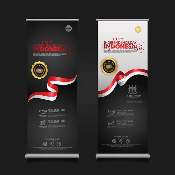 Indonesia Fiesta Del Día Independencia Despliegue Pancartas Conjunto Diseño Vector — Archivo Imágenes Vectoriales