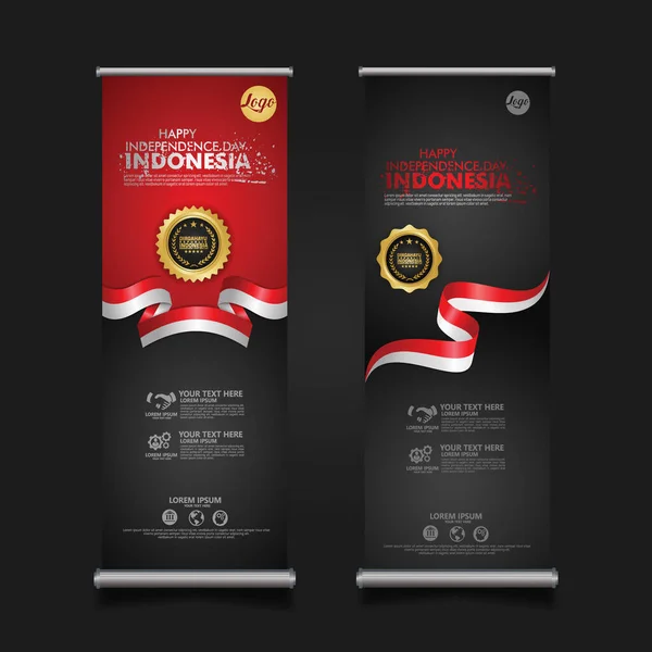 Indonesia Independence Day Celebration Roll Banner Set Design Διάνυσμα Πρότυπο — Διανυσματικό Αρχείο