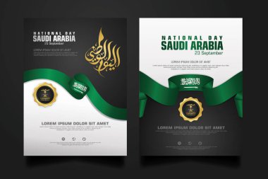 Suudi Arabistan 'da, elementler için Arapça kaligrafi, poster, broşür, broşür, derleme, kitap ve diğer kullanıcıları içeren mutlu bir Ulusal Gün şablonu.