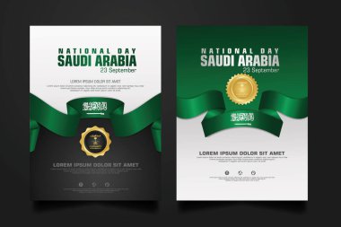 Suudi Arabistan 'da, elementler için Arapça kaligrafi, poster, broşür, broşür, derleme, kitap ve diğer kullanıcıları içeren mutlu bir Ulusal Gün şablonu.