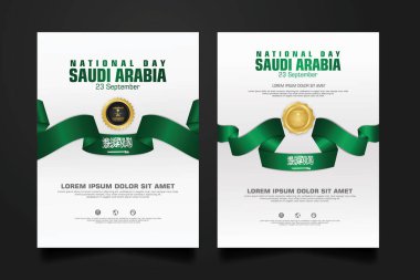 Suudi Arabistan 'da, elementler için Arapça kaligrafi, poster, broşür, broşür, derleme, kitap ve diğer kullanıcıları içeren mutlu bir Ulusal Gün şablonu.