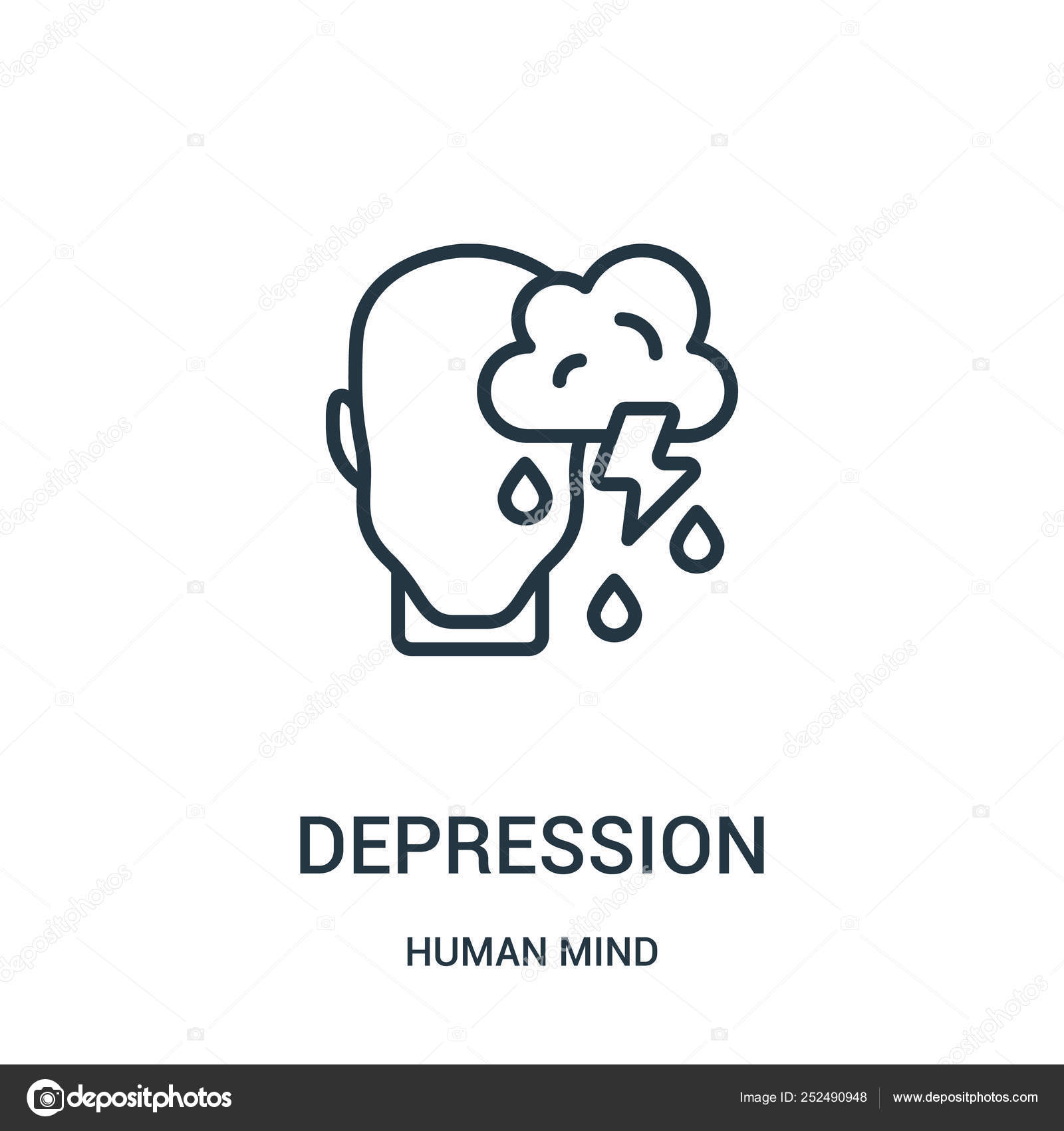 Depression icon vector from human mind collection. Thin line depression  outline icon vector illustration. Linear symbol for use on web and mobile  apps, logo, print media. Stock Vector by ©MacroOne 252490948, image size:1600x1700