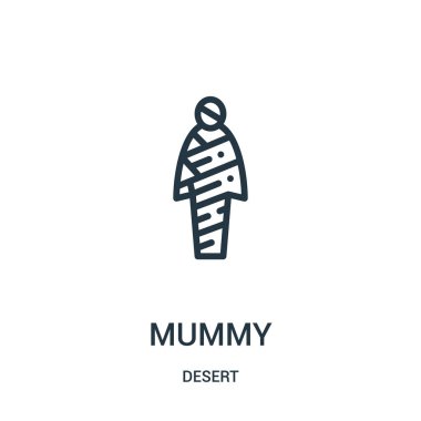 Mumya simge vektör çöl koleksiyonundan. İnce çizgi mumya anahat simgesini vektör çizim. Web ve mobil uygulamalar, logo, baskı ortamı kullanmak için doğrusal sembolü.