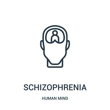Şizofreni simge vektör insan aklının koleksiyonundan. İnce çizgi şizofreni anahat simgesini vektör çizim. Web ve mobil uygulamalar, logo, baskı ortamı kullanmak için doğrusal sembolü.