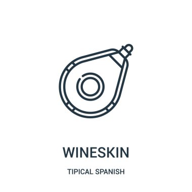 şarap tulumu simge vektör tipik İspanyol koleksiyonundan. İnce çizgi şarap tulumu anahat simgesini vektör çizim. Web ve mobil uygulamalar, logo, baskı ortamı kullanmak için doğrusal sembolü.