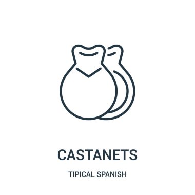 kastanyet simge vektör tipik İspanyol koleksiyonundan. İnce çizgi kastanyet simge vektör çizim anahat. Web ve mobil uygulamalar, logo, baskı ortamı kullanmak için doğrusal sembolü.