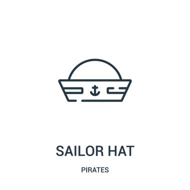 denizci şapkası simge vektör korsanlar koleksiyonundan. İnce çizgi denizci şapkası anahat simgesini vektör çizim. Web ve mobil uygulamalar, logo, baskı ortamı kullanmak için doğrusal sembolü.