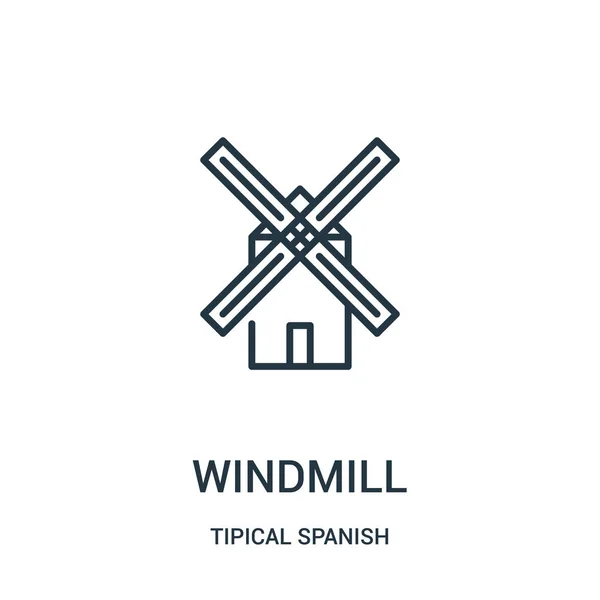 Icono del molino de viento vector de la colección típica española. Línea delgada molino de viento contorno icono vector ilustración. Símbolo lineal para su uso en aplicaciones web y móviles, logotipo, medios impresos . — Vector de stock