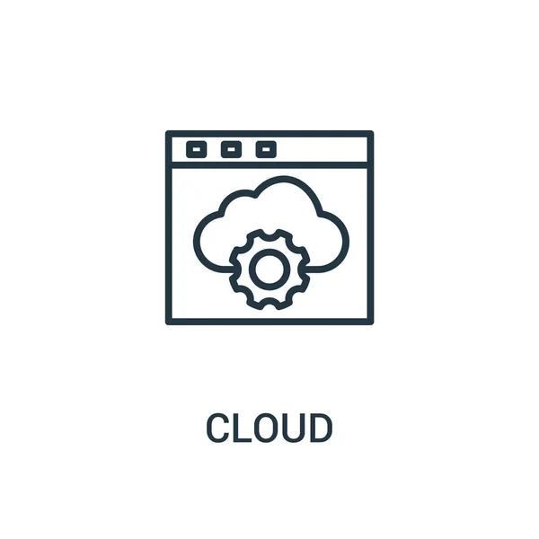 Вектор хмарної піктограми з колекції seo. Тонка лінія хмарного контуру піктограма векторна ілюстрація. Лінійний символ для використання у веб- та мобільних додатках, логотипі, друкованих засобах масової інформації . — стоковий вектор