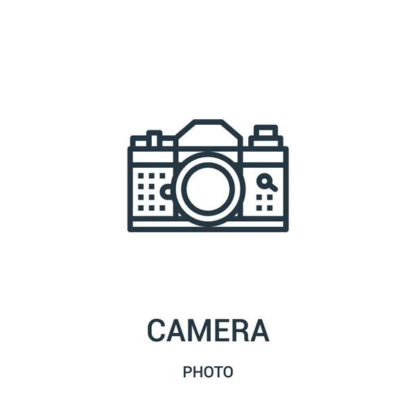 写真集からカメラ アイコン ベクトルです。細い線カメラ概要アイコン ベクトル イラスト。Web およびモバイル アプリ、ロゴ、印刷媒体に使用する線形記号. — ストックベクタ
