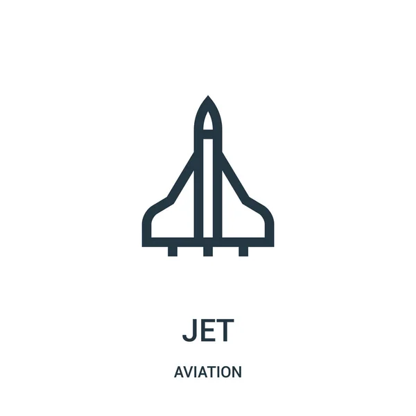 Jet vector icono de la colección de aviación. Línea delgada jet contorno icono vector ilustración. Símbolo lineal para su uso en aplicaciones web y móviles, logotipo, medios impresos . — Vector de stock