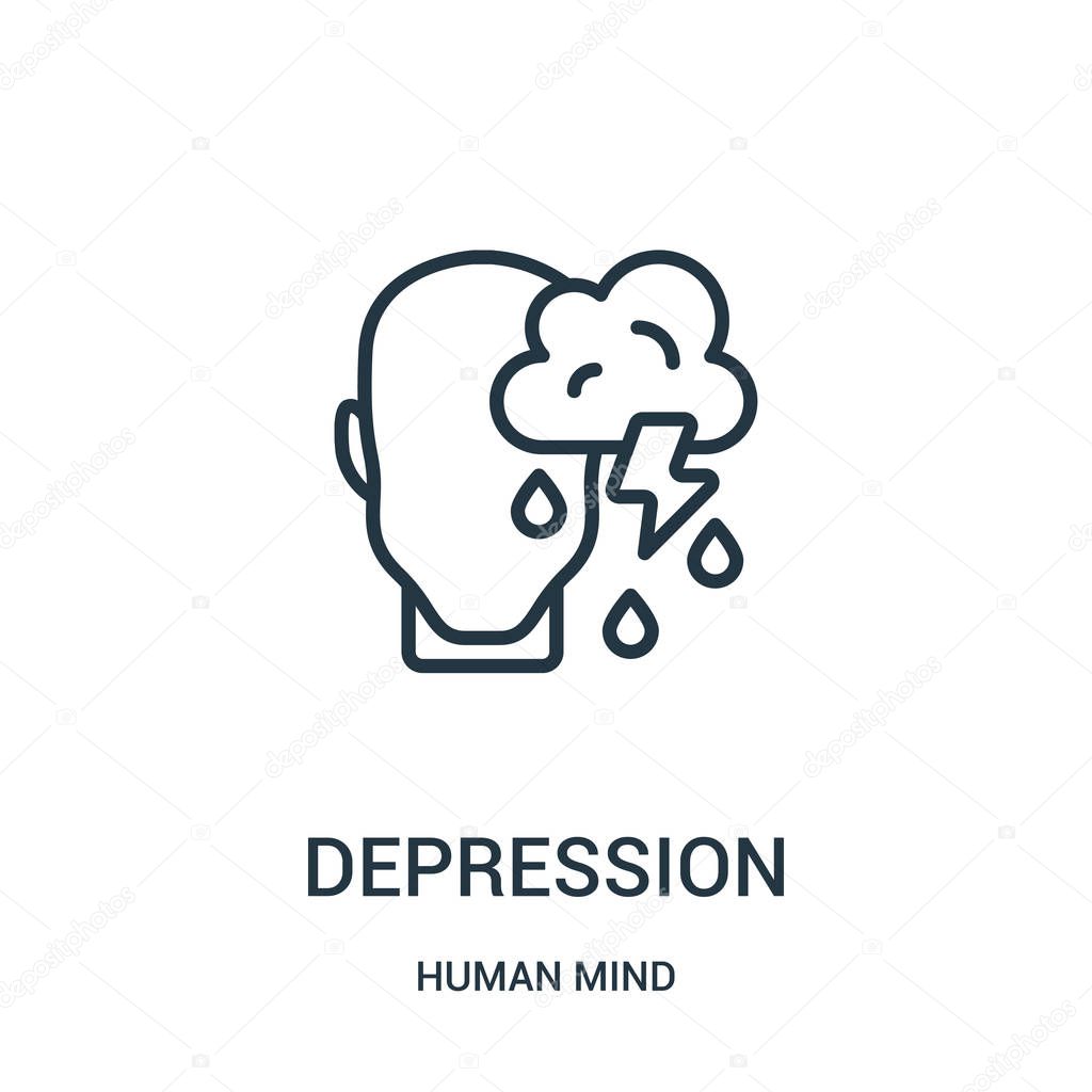 depression icon vector from human mind collection. Thin line depression outline icon vector illustration. Linear symbol for use on web and mobile apps, logo, print media.