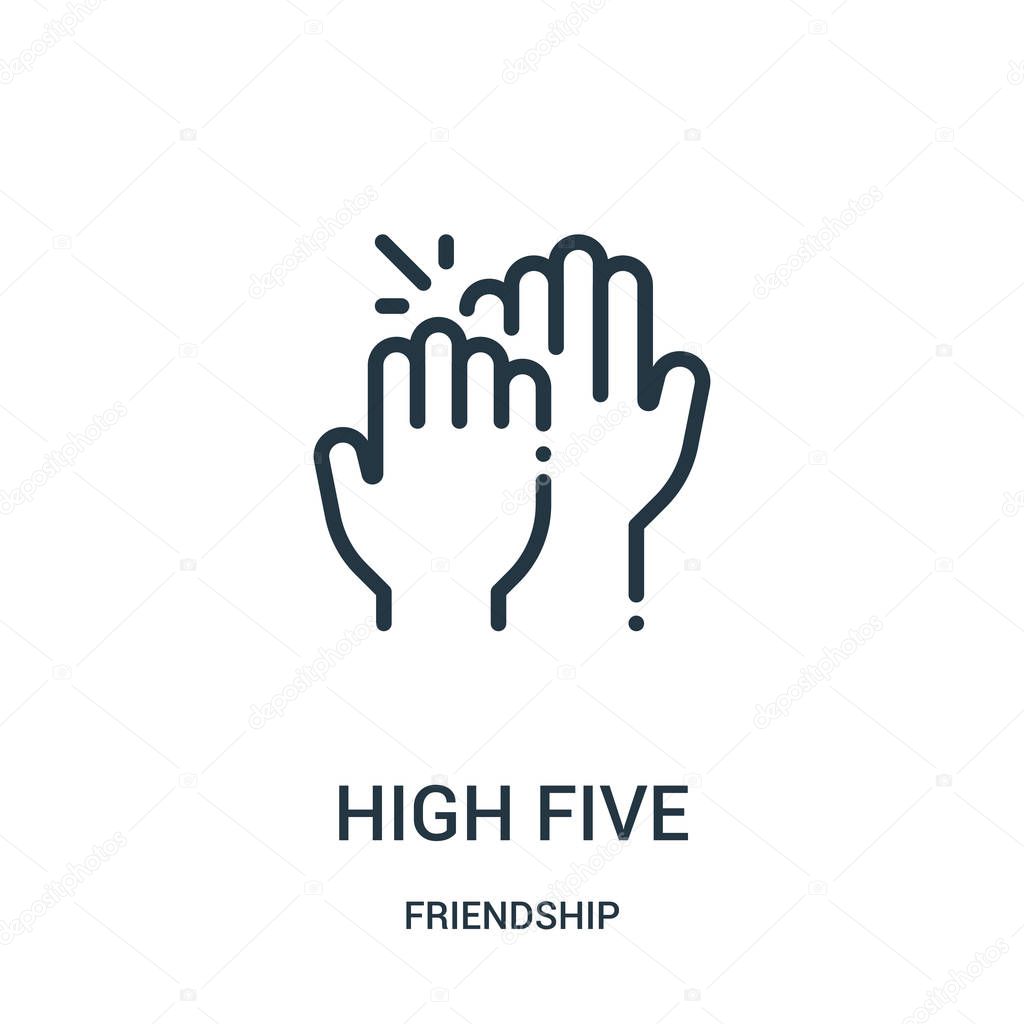 high five icon vector from friendship collection. Thin line high five outline icon vector illustration. Linear symbol for use on web and mobile apps, logo, print media.