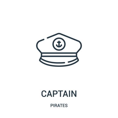 Kaptan simge vektör korsanlar koleksiyonundan. İnce çizgi Kaptan anahat simgesini vektör çizim. Web ve mobil uygulamalar, logo, baskı ortamı kullanmak için doğrusal sembolü.