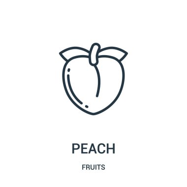 Şeftali simge vektör meyve koleksiyonundan. İnce çizgi şeftali anahat simgesini vektör çizim. Web ve mobil uygulamalar, logo, baskı ortamı kullanmak için doğrusal sembolü.