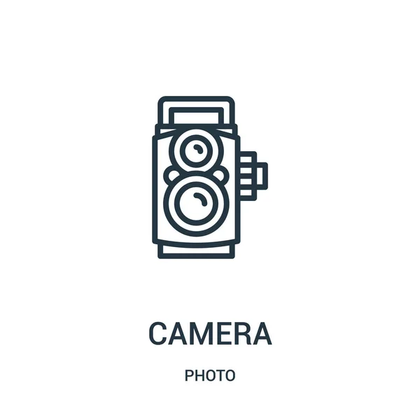 Camera pictogram vector uit fotocollectie. Dunne lijn camera overzicht pictogram vectorillustratie. Lineaire symbool voor gebruik op het web en mobiele apps, logo, gedrukte media. — Stockvector