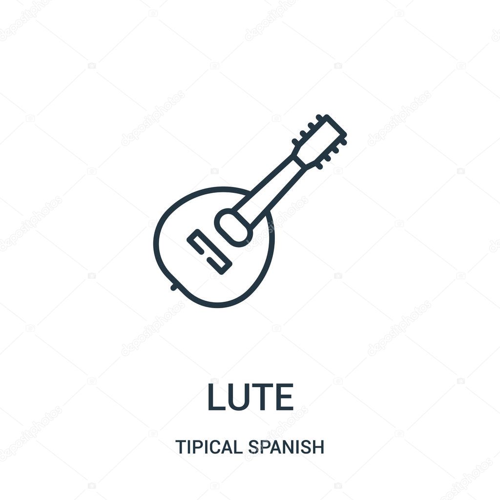 Lute icon vector from tipical spanish collection. Thin line lute outline icon vector illustration. Linear symbol for use on web and mobile apps, logo, print media.