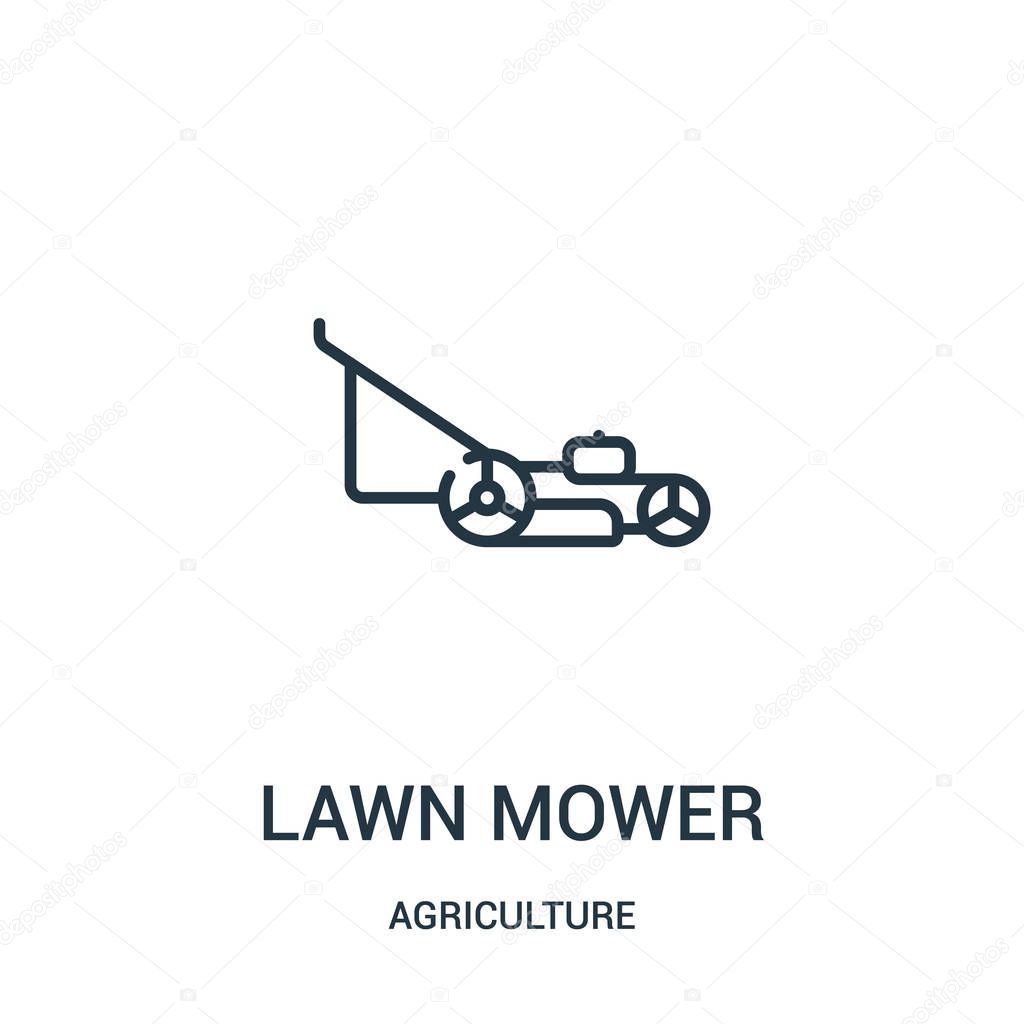 lawn mower icon vector from agriculture collection. Thin line lawn mower outline icon vector illustration. Linear symbol for use on web and mobile apps, logo, print media.