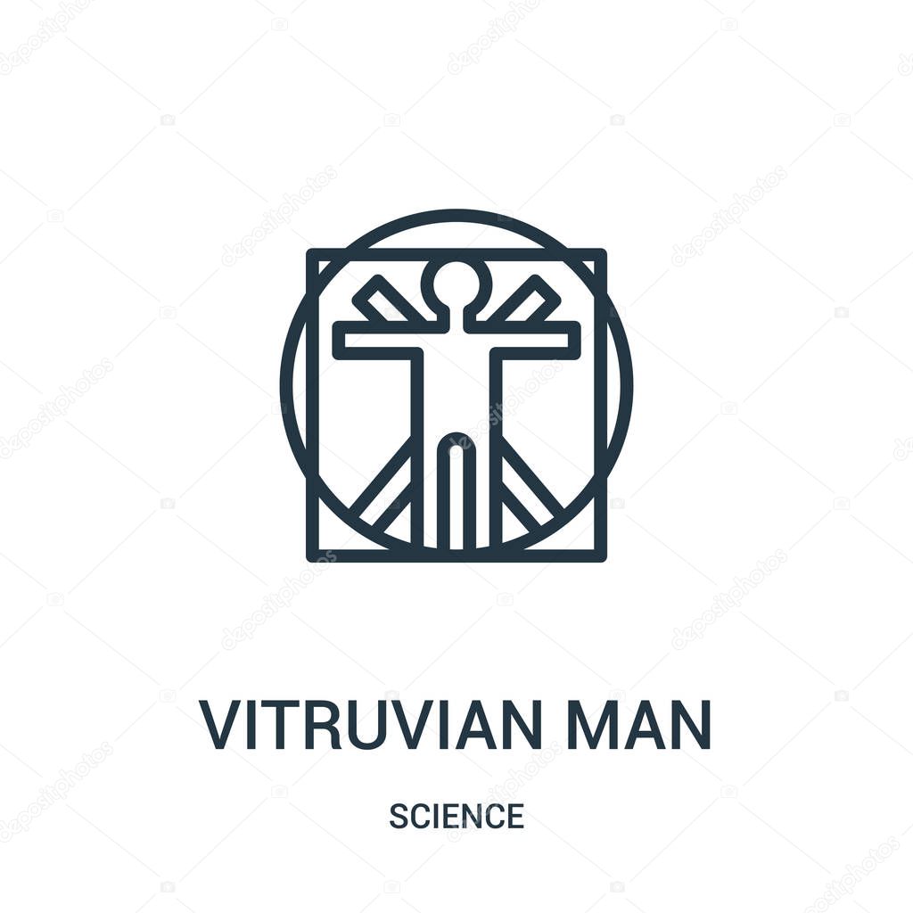 vitruvian man icon vector from science collection. Thin line vitruvian man outline icon vector illustration. Linear symbol for use on web and mobile apps, logo, print media.