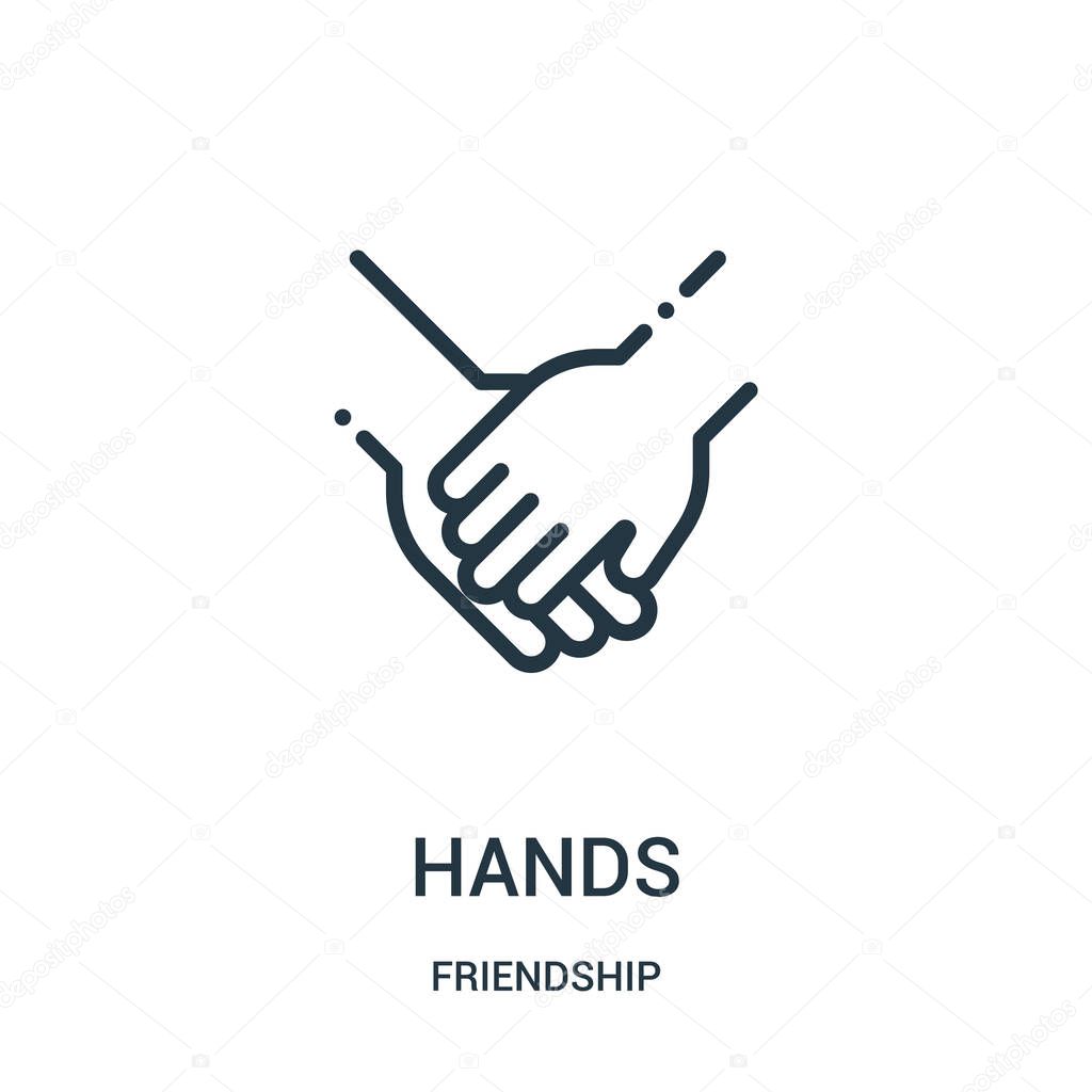 Hands icon vector from friendship collection. Thin line hands outline icon vector illustration. Linear symbol for use on web and mobile apps, logo, print media.