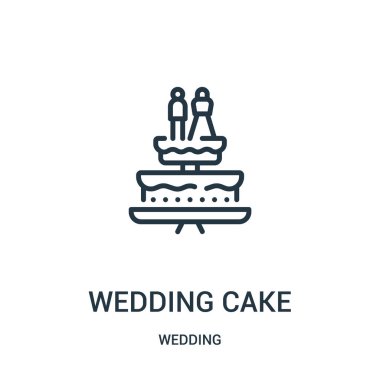 Düğün pastası simge vektör düğün koleksiyonundan. İnce çizgi düğün pastası anahat simgesini vektör çizim. Web ve mobil uygulamalar, logo, baskı ortamı kullanmak için doğrusal sembolü.