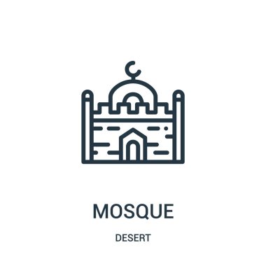 Cami simge vektör çöl koleksiyonundan. İnce çizgi Camii anahat simgesini vektör çizim. Web ve mobil uygulamalar, logo, baskı ortamı kullanmak için doğrusal sembolü.
