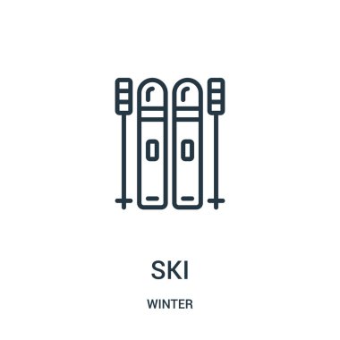 Kayak simge vektör kış koleksiyonundan. İnce çizgi Kayak anahat simgesini vektör çizim. Web ve mobil uygulamalar, logo, baskı ortamı kullanmak için doğrusal sembolü.