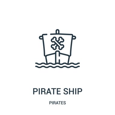 Korsan gemi simge vektör korsanlar koleksiyonundan. İnce çizgi korsan gemi anahat simgesini vektör çizim. Web ve mobil uygulamalar, logo, baskı ortamı kullanmak için doğrusal sembolü.