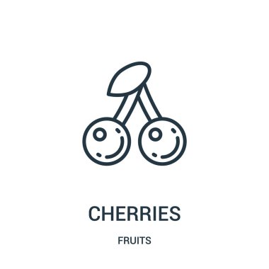 kiraz simge vektör meyve koleksiyonundan. İnce çizgi kiraz simge vektör çizim anahat. Web ve mobil uygulamalar, logo, baskı ortamı kullanmak için doğrusal sembolü.