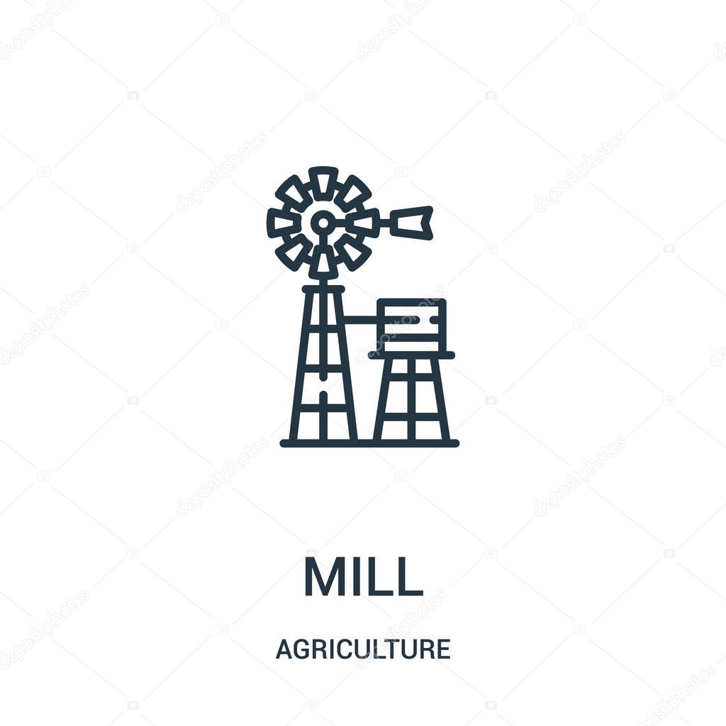Mill icon vector from agriculture collection. Thin line mill outline icon vector illustration. Linear symbol for use on web and mobile apps, logo, print media.