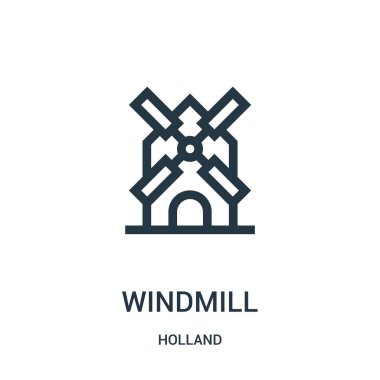 yel değirmeni simge vektör holland koleksiyonundan. İnce çizgi yel değirmeni anahat simgesini vektör çizim. Web ve mobil uygulamalar, logo, baskı ortamı kullanmak için doğrusal sembolü.