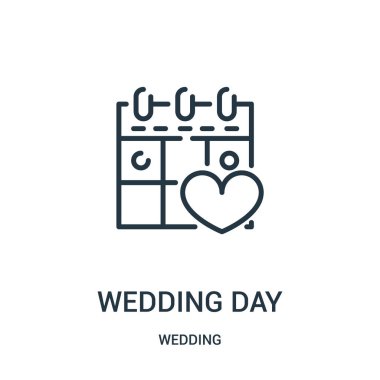 düğün günü simge vektör düğün koleksiyonundan. İnce çizgi gün anahat simgesini vektör çizim düğün. Web ve mobil uygulamalar, logo, baskı ortamı kullanmak için doğrusal sembolü.