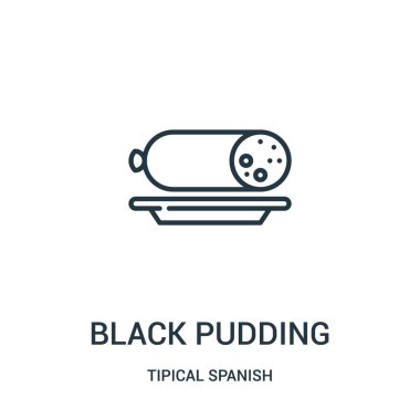 siyah puding simge vektör tipik İspanyol koleksiyonundan. İnce çizgi siyah puding anahat simgesini vektör çizim. Web ve mobil uygulamalar, logo, baskı ortamı kullanmak için doğrusal sembolü.