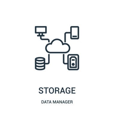 depolama simge vektör veri Yöneticisi koleksiyonundan. İnce çizgi depolama anahat simgesini vektör çizim. Web ve mobil uygulamalar, logo, baskı ortamı kullanmak için doğrusal sembolü.
