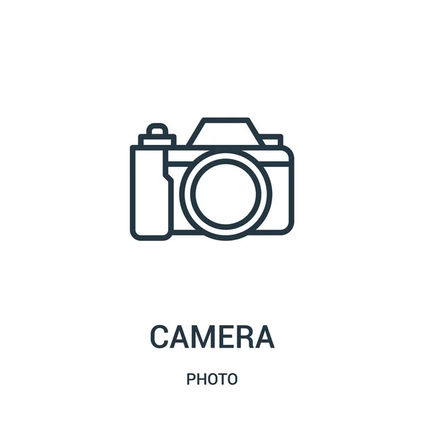 写真集からカメラ アイコン ベクトルです。細い線カメラ概要アイコン ベクトル イラスト。Web およびモバイル アプリ、ロゴ、印刷媒体に使用する線形記号. — ストックベクタ
