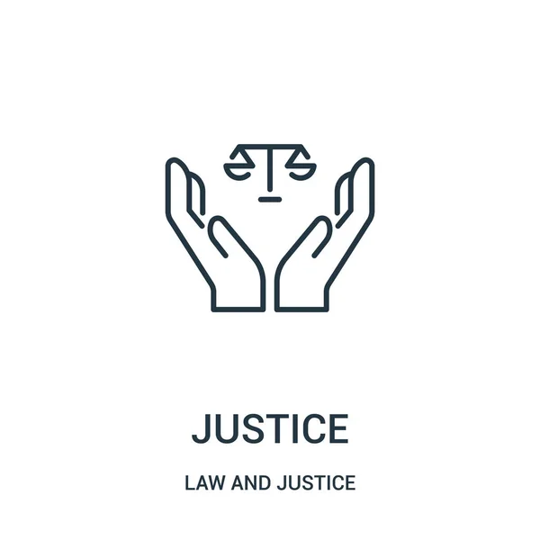 Justitie pictogram vector uit de collectie van recht en rechtvaardigheid. Dunne lijn Justitie overzicht pictogram vectorillustratie. Lineaire symbool voor gebruik op het web en mobiele apps, logo, gedrukte media. — Stockvector