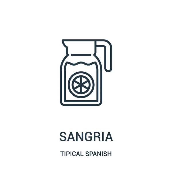 Sangria vector icono de la colección típica española. Línea delgada sangría esquema icono vector ilustración. Símbolo lineal para su uso en aplicaciones web y móviles, logotipo, medios impresos . — Vector de stock