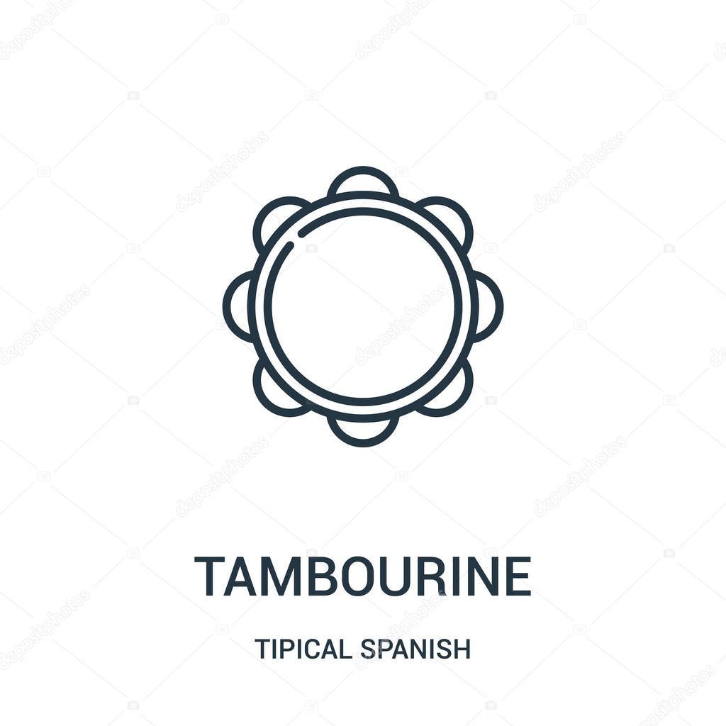 tambourine icon vector from tipical spanish collection. Thin line tambourine outline icon vector illustration. Linear symbol for use on web and mobile apps, logo, print media.