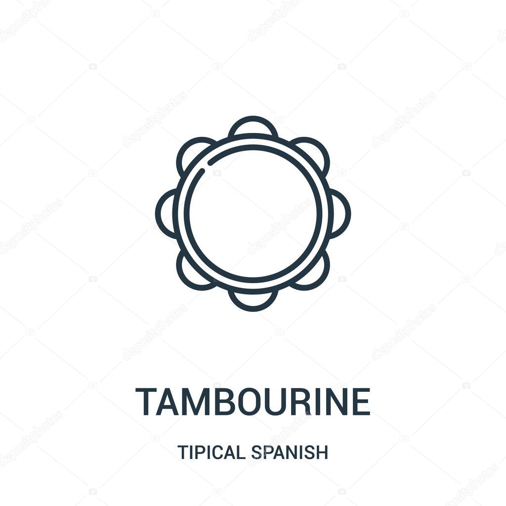 Tambourine icon vector from tipical spanish collection. Thin line tambourine outline icon vector illustration. Linear symbol for use on web and mobile apps, logo, print media.