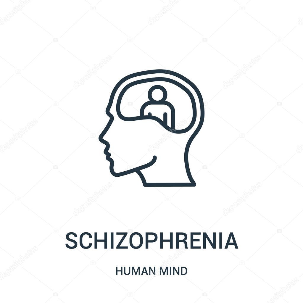 schizophrenia icon vector from human mind collection. Thin line schizophrenia outline icon vector illustration. Linear symbol for use on web and mobile apps, logo, print media.