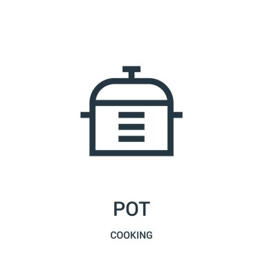 pot simge vektör toplama pişirme. İnce çizgi pot anahat simgesini vektör çizim. Doğrusal sembolü.